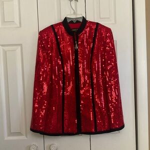 Gorgeous Red Sequined jacket with Black Trim  M and could fit a L easily.